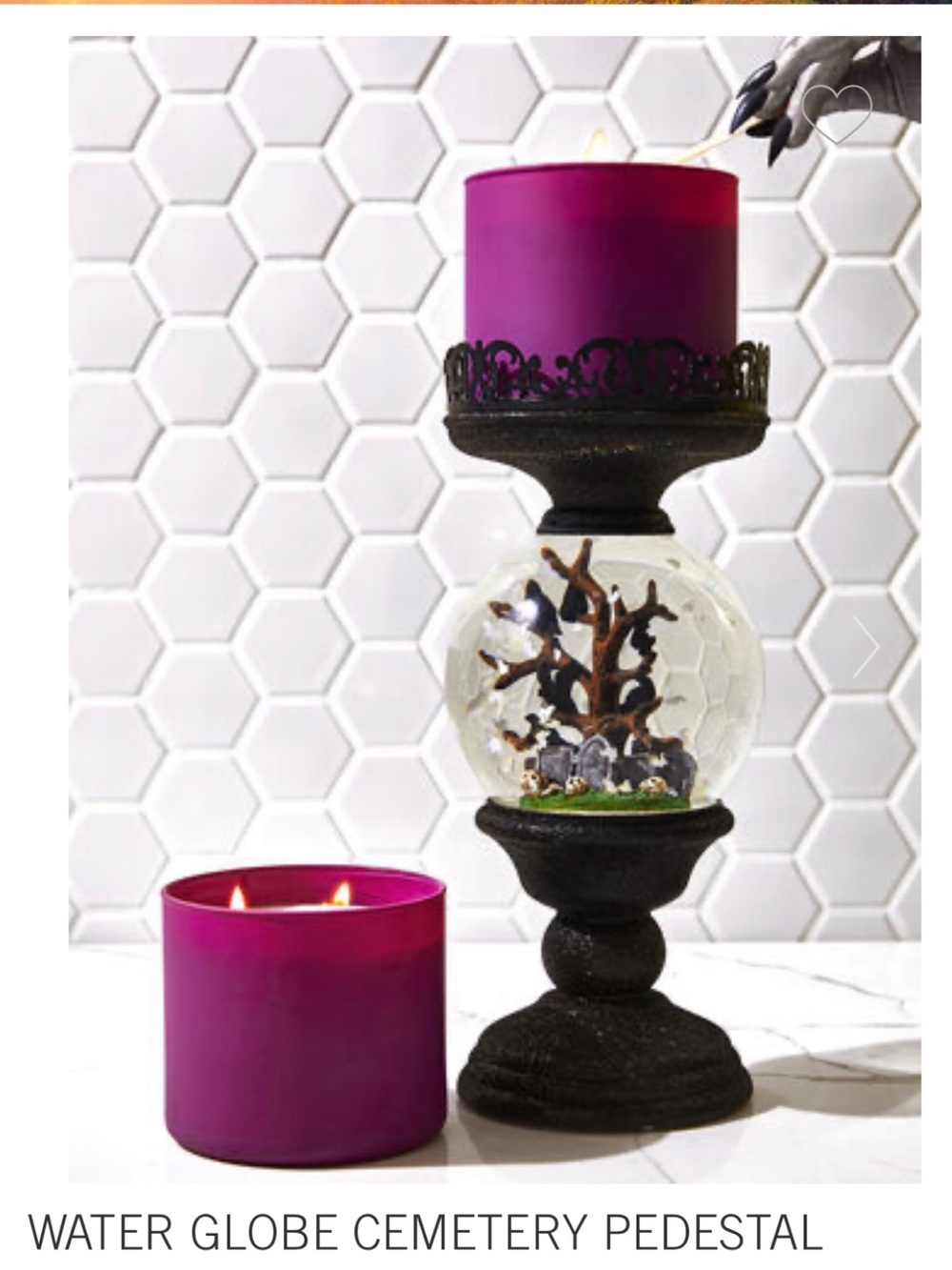 Bath & Body Works Water Globe Cemetery Pedestal 3-Wick Candle Holder EUC